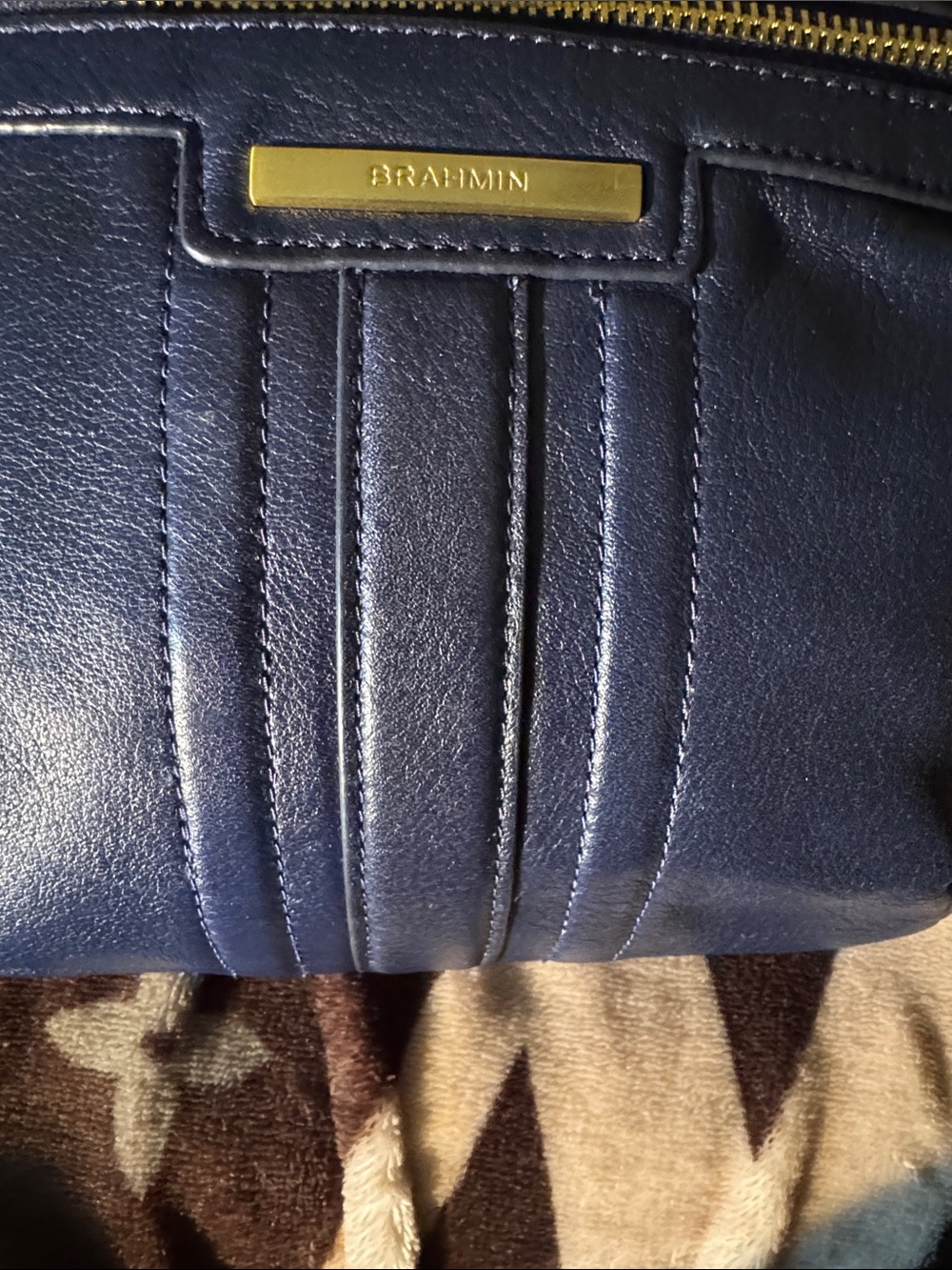 Brahmin Navy Leather Fanny pack with Gold Plaque